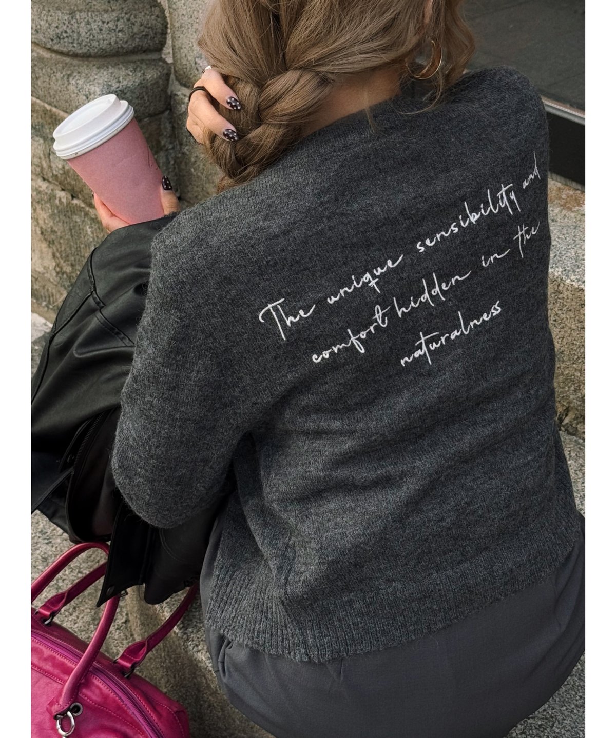 lettering mohair cardigan / charcoal | Nalm.