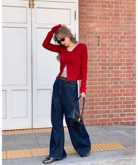 【再入荷】u-neck slim cardigan/red