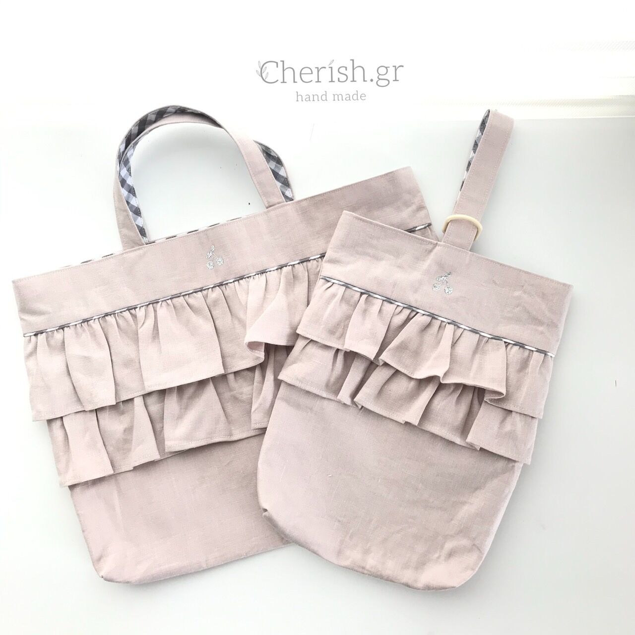 ネコスケさま専用　グレー　チェック　フリル　レッスンバッグ original