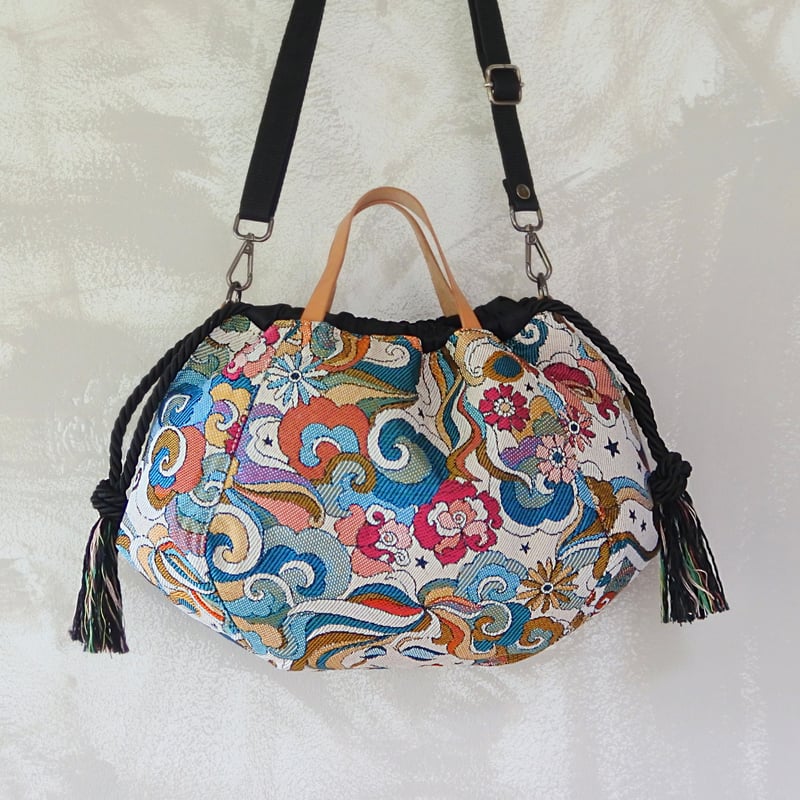 フランス生地巾着バッグ＊レディースバッグ　最終価格☆ フランス生地2way巾着バッグ | ACOTONE