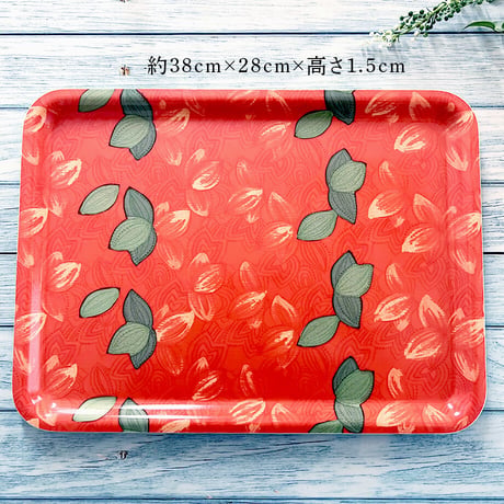 トレー(LL) 折敷 38×28cm【小紋】葉っぱひらひら