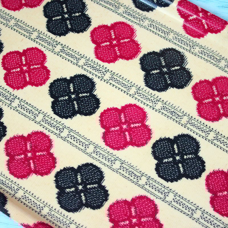 アンティーク手縫ダーラムキルト 羽/ローレル植物紋 薔薇桜色＆淡檸檬