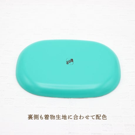 オーバル小皿 16×12cm【小紋】縞地に枝梅（青）