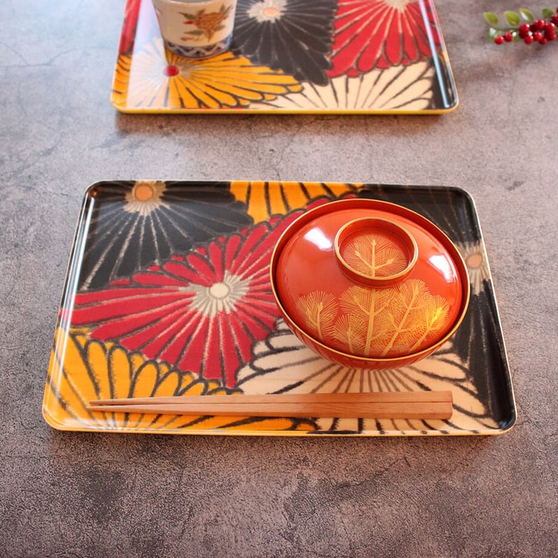 トレー(L) 折敷 30×21cm 【銘仙】三角菊 | 霜旦舎 定右衛門商店｜着物
