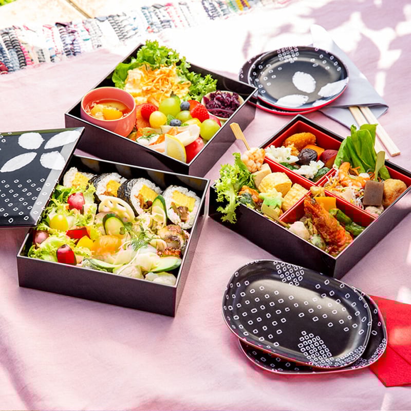 3段重箱 18cm角【有松絞り】黒花 | 霜旦舎 定右衛門商店|着物 3段重箱 18cm角【有松絞り】黒花 | 霜旦舎 定右衛門商店|着物