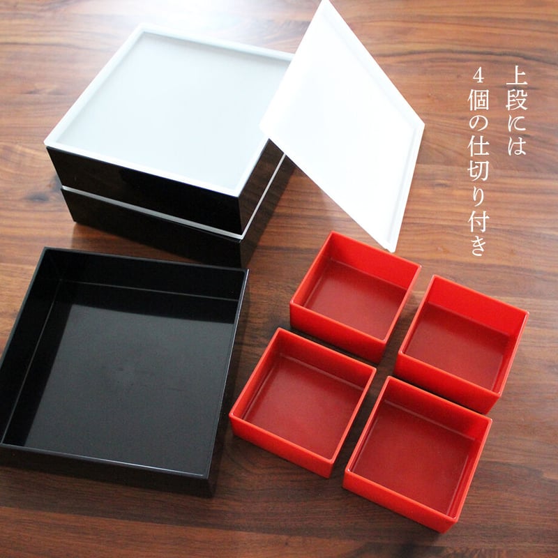 3段重箱 18cm角【有松絞り】黒花 | 霜旦舎 定右衛門商店｜着物