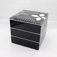 3段重箱 18cm角【有松絞り】黒花