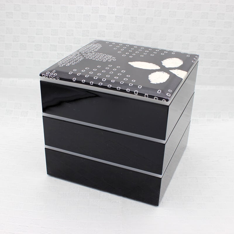 3段重箱 18cm角【有松絞り】黒花 | 霜旦舎 定右衛門商店|着物 3段重箱 18cm角【有松絞り】黒花 | 霜旦舎 定右衛門商店|着物