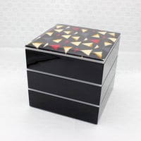 3段重箱 18cm角【銘仙】黒三角いっぱい