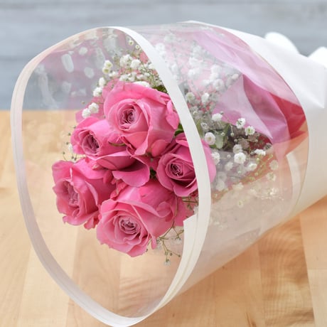 【Bouquet】バラとカスミのブーケ　ピンク（生花）