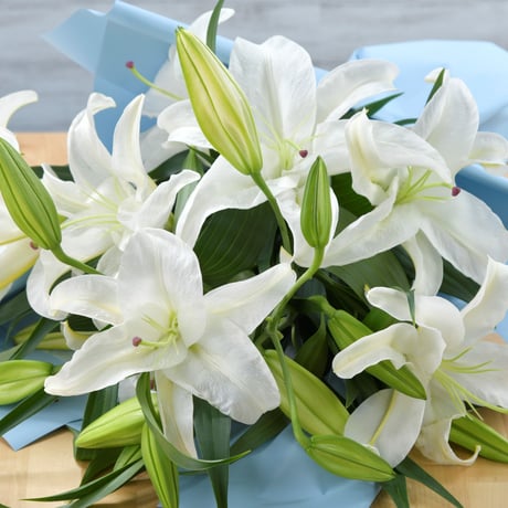 【Bouquet】選べるラッピングの花束　カサブランカ（生花）