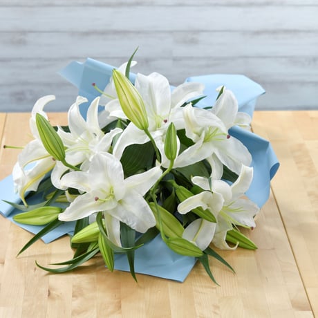 【Bouquet】選べるラッピングの花束　カサブランカ（生花）