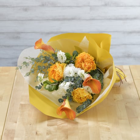 【Bouquet】選べるラッピングの花束　ナチュラルなイエローオレンジ系(生花）