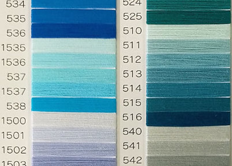 ワイヤー刺繍糸S-55 20番手／1000m巻 ブルー・グレー系（見本帳9列