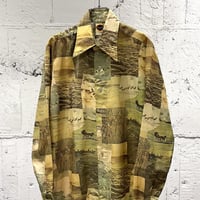 70s nylon poly photo pattern shirt