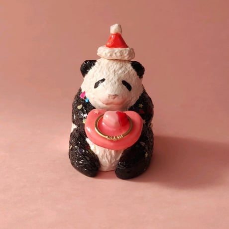 パンダの指輪置き【クリスマス限定サンタ帽子付き】