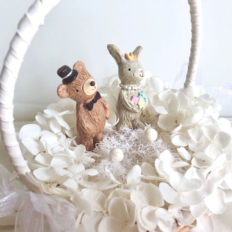 Ring pillow　くまさん＆うさぎさんのバスケット(WH・円型)
