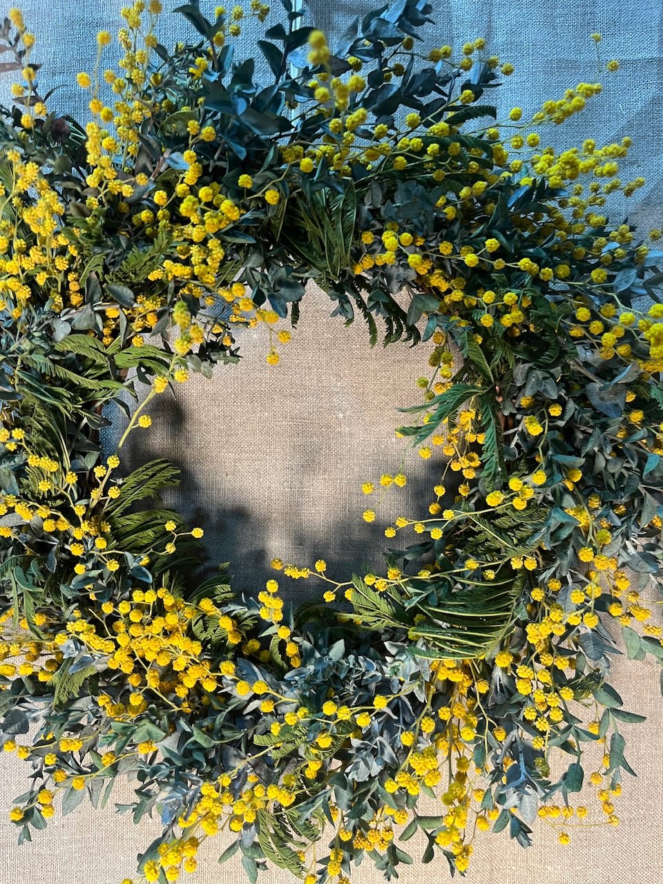 ミモザや春花のイエローリース　ドライフラワーリース　【25208】 ミモザや春花のイエローリース ドライフラワーリース 【25208】