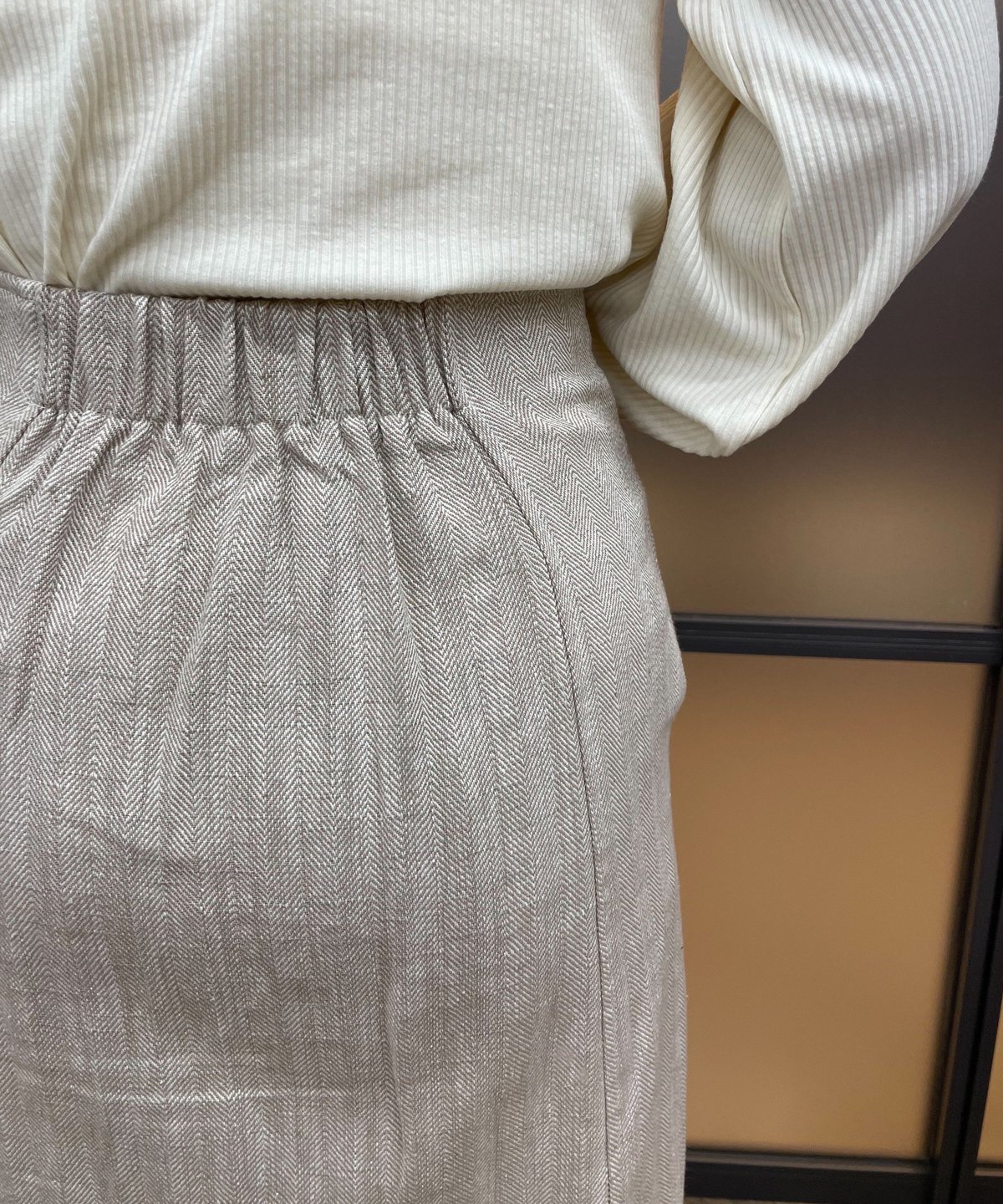 Herringbone high waist mermaid skirt ( beige ) 