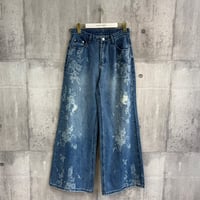 MXC163PEB	 フラワー柄ワイドデニムパンツ