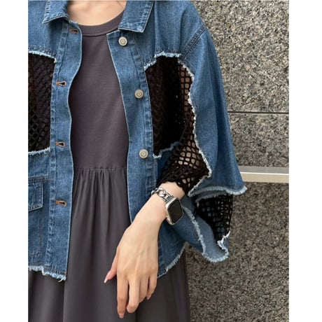 MMD100KEB	 メッシュ切替デニムジャケット
