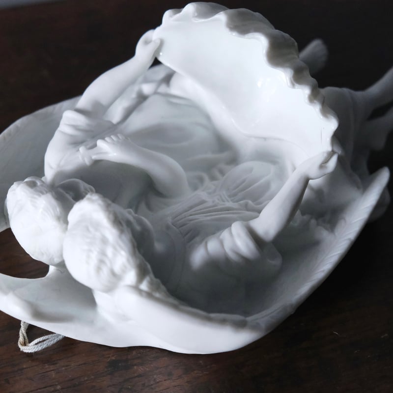 ビスク 二人 天使 ベニティエ 聖水盤 フランス アンティーク