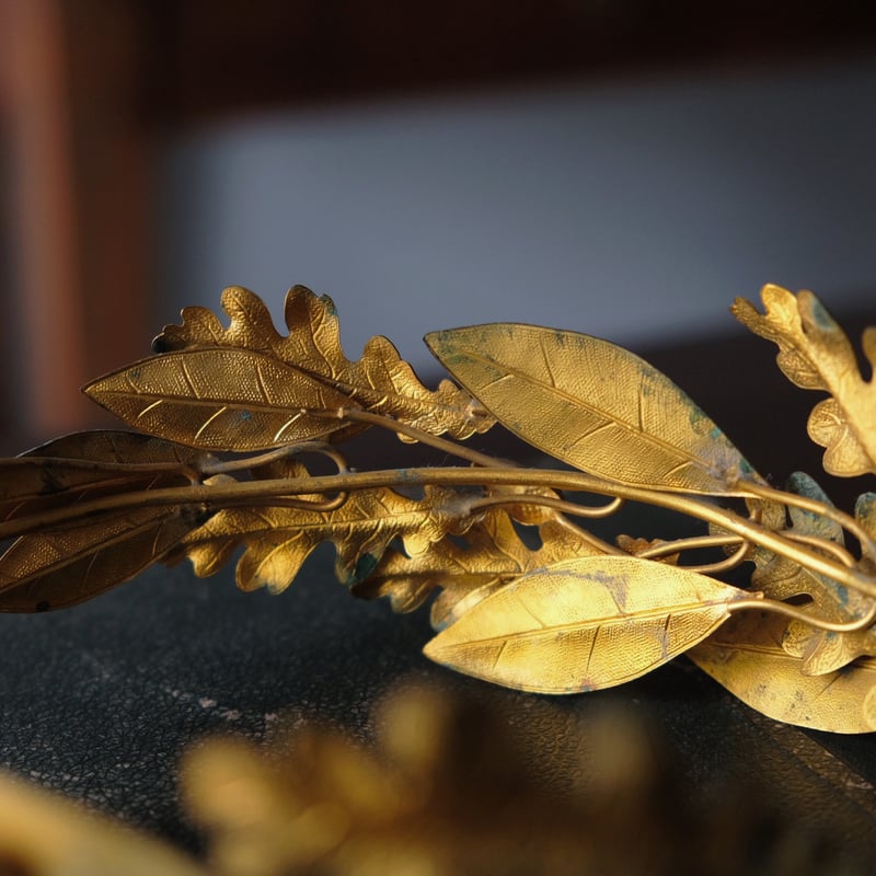 19世紀後期 真鍮製 冠 月桂樹と楢 フランス アンティーク 050089