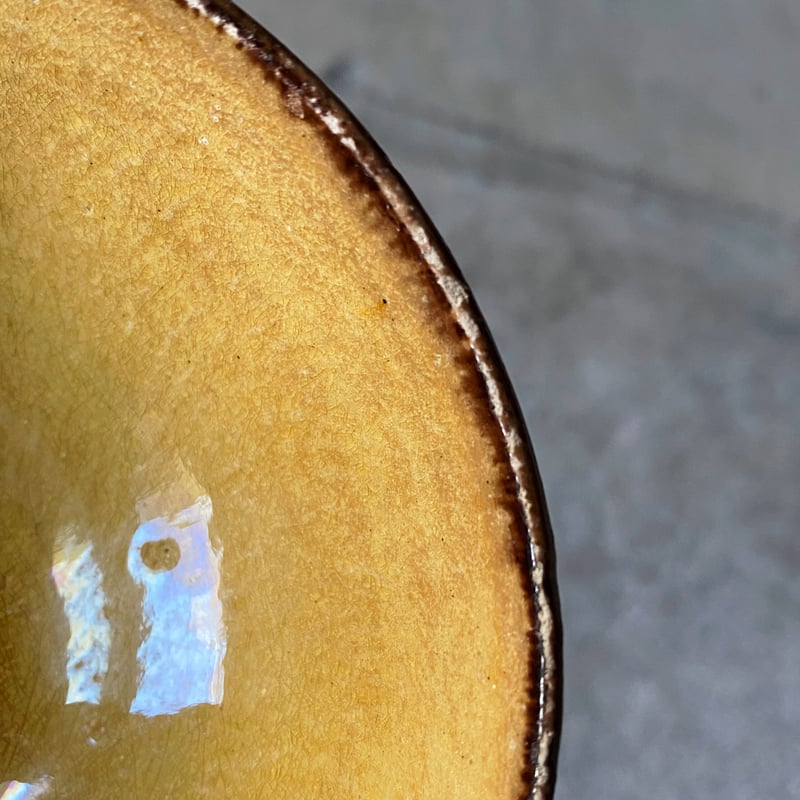 黄釉 耳付き ボウル 南仏 φ11.8cm h4.7cm アンティーク 0501157