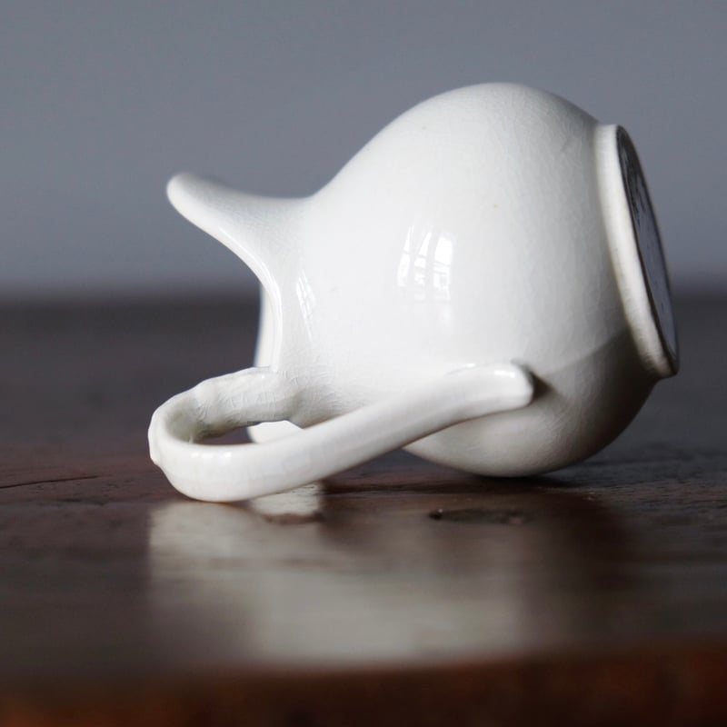 フランスアンティーククレイユモントロー小さなピシェ猫 H7.9cm