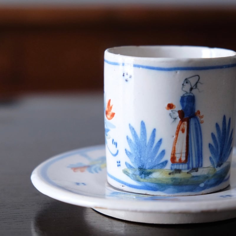 カンペール焼 デミタス カップ アンド ソーサー アンティーク 0501746