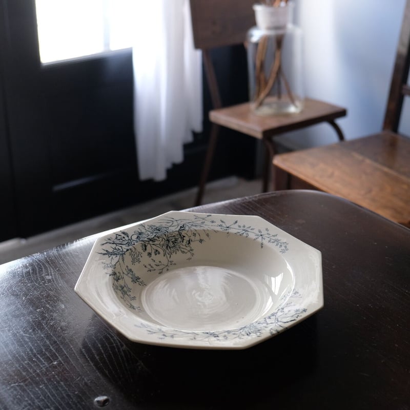 1800年代後期 イギリス M&C ボタニカル柄 オクトゴナル深皿