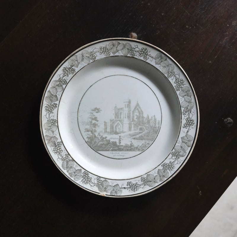 Creil クレイユ 刻印 グリザイユ 平皿 ディナー皿 ファ24.5cm フランス