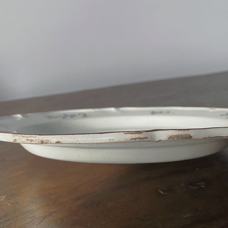 リュネヴィル窯 可能性18世紀末 白釉 矢車菊絵付 花リム皿