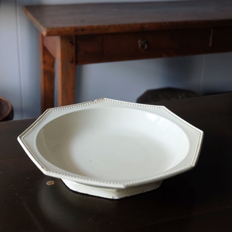 アンティークフランス陶器コンポティエ白クレイユ