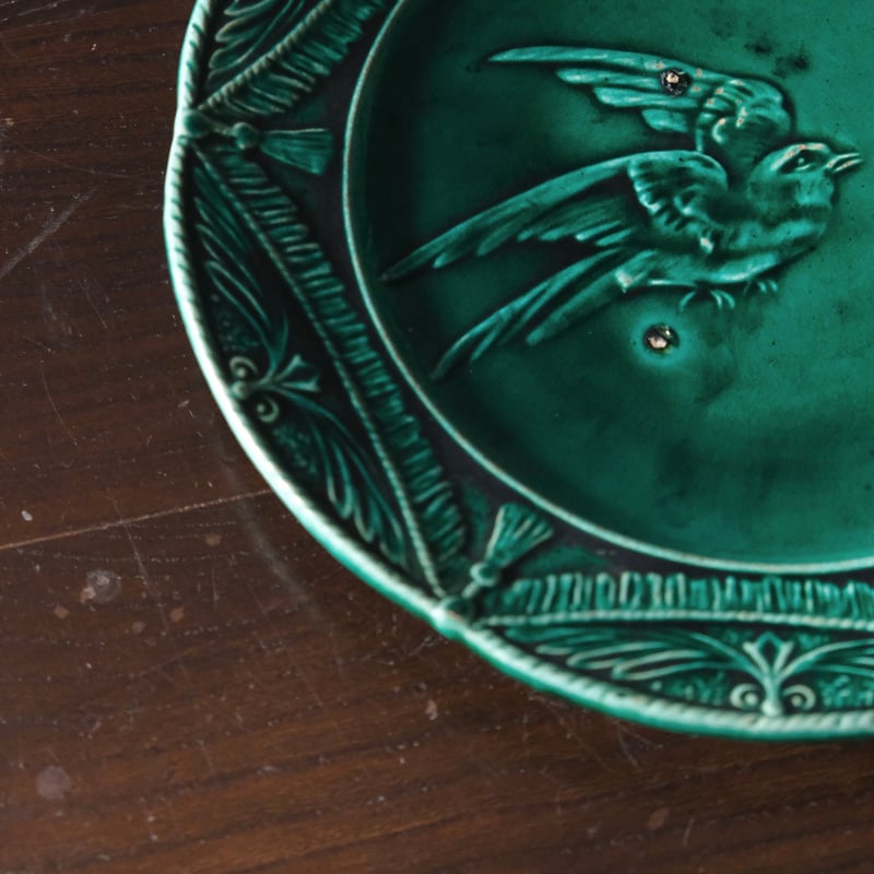 窯不明 バルボティーヌ 鳥と蝶 平皿 φ21.2cm フランス アンティーク