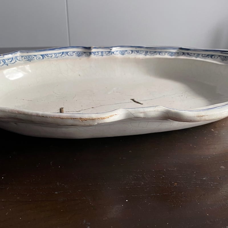 Moustiers ムスティエ 鎹 修繕 花リム オーバル皿 楕円皿