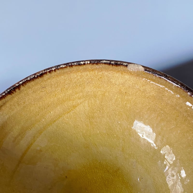 黄釉 耳付き ボウル 南仏 φ11.8cm h4.7cm アンティーク 0501157 | j