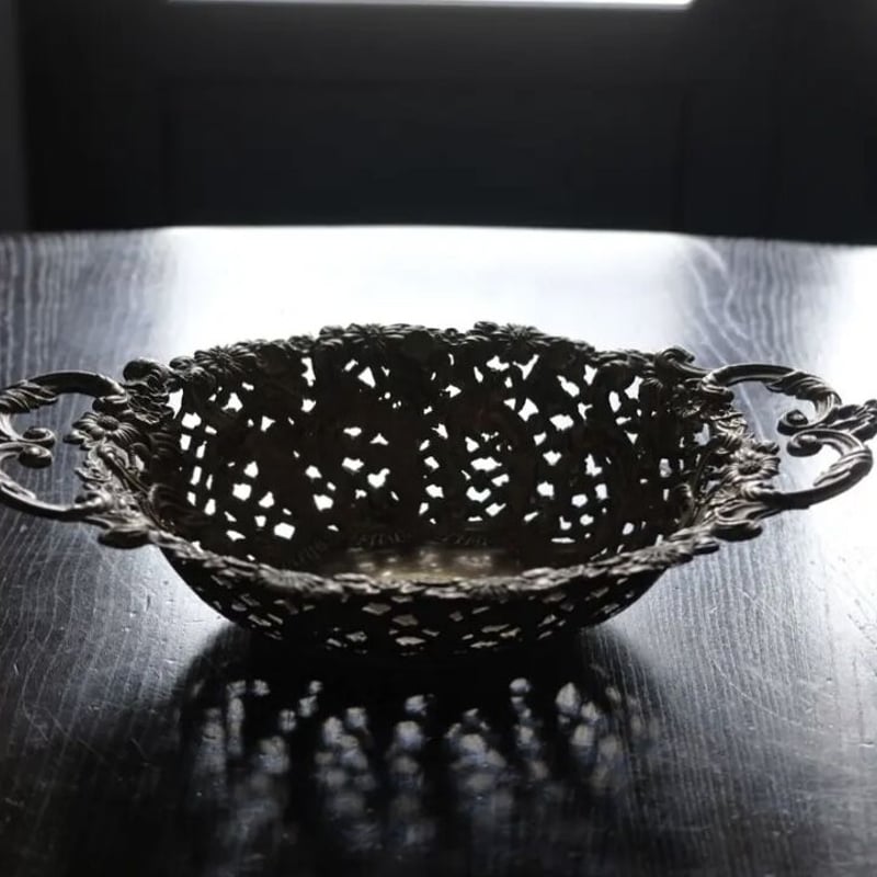 コルベイユ メタル レリーフ 籠 バスケット フランス アンティーク