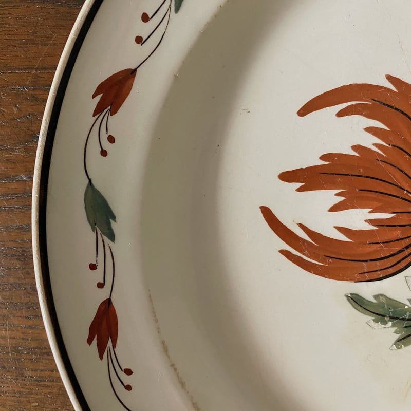 ファイアンスフィーヌ　クリームウェア　ベルギー　藍色　プレート　ハンドペイント ファイアンスフィーヌ クリームウェア ベルギー 藍色 プレート