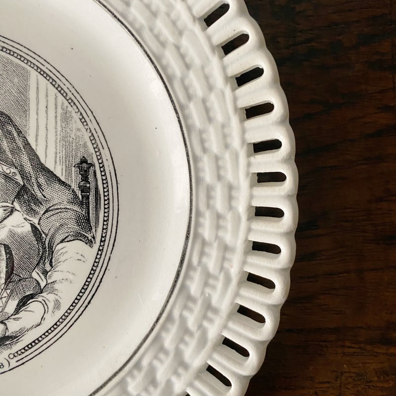 ロンウィ Longwy パニエ グリザイユ 平皿 φ19.4cm フランス