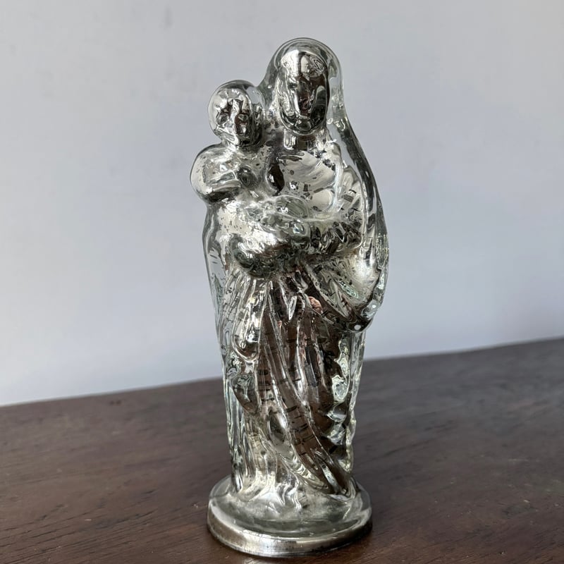 マーキュリーガラス 聖母子像 マリア像 18.8cm フランス アンティーク
