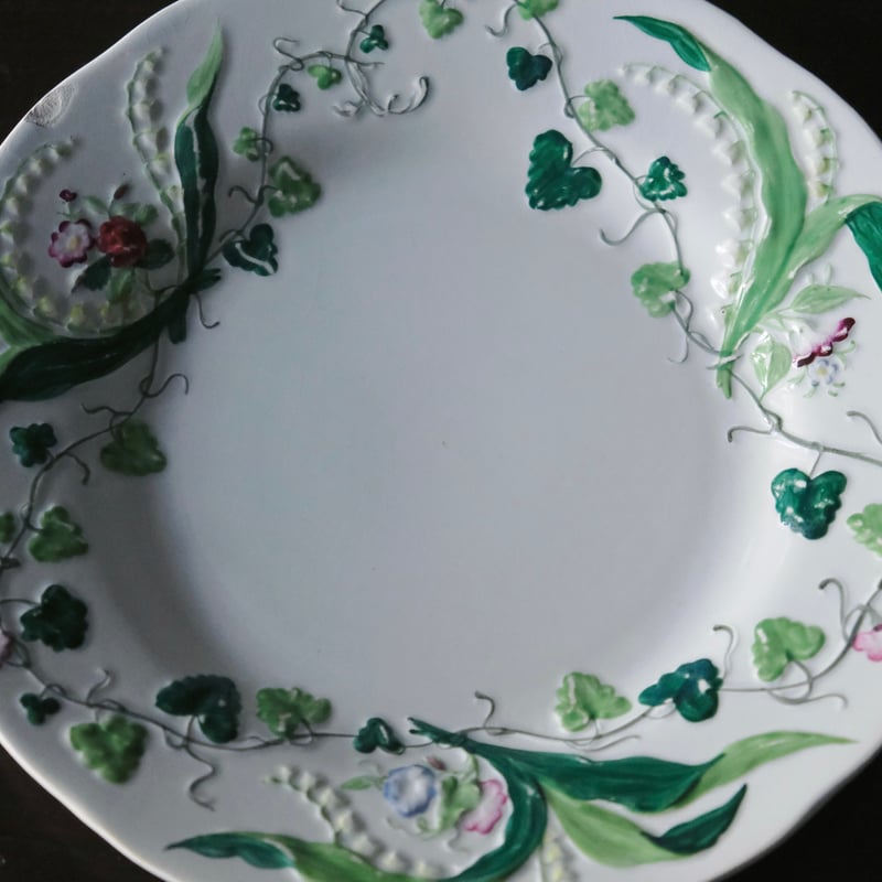クレイユモントローFlora Muguetすずらんプレート①フランスアンティーク Creil&Montereau Flora Muguet デザート皿 彩色 φ21.5cm ク