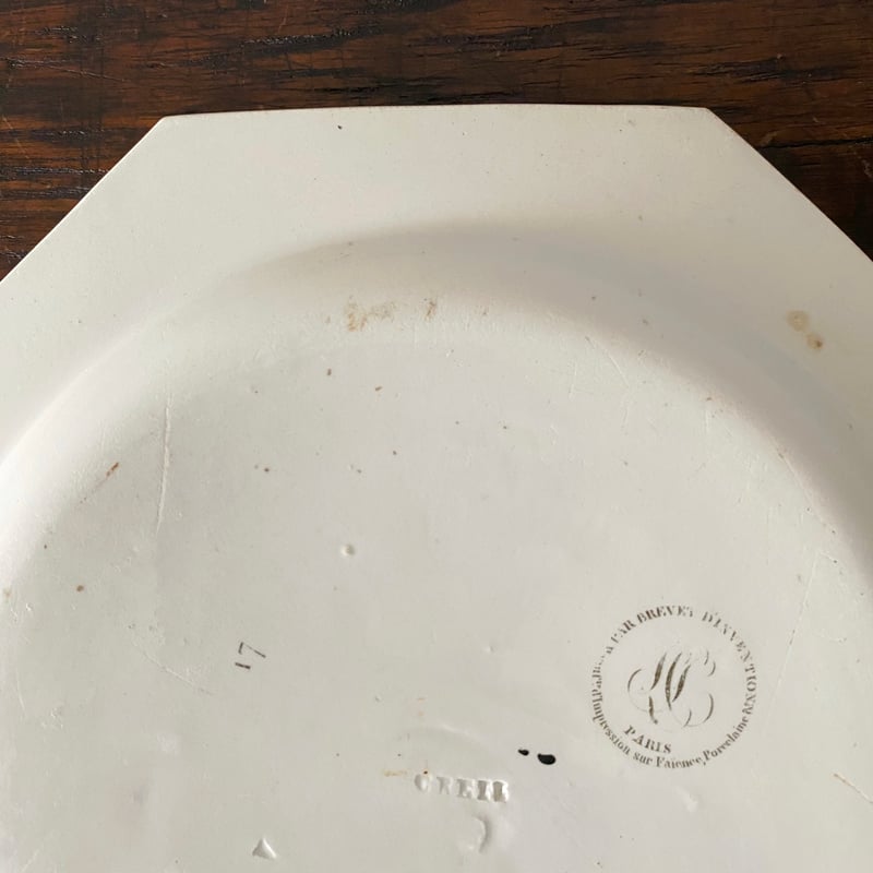 フランスアンティーク　Creil クレイユ　単独　オクトゴナル　デザートプレート クレイユ Creil グリザイユ オクトゴナル フランス アンティーク