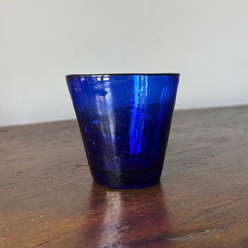 キャンドルグラス 青 h6.6cm フランス アンティーク 0502304 | jinen_a