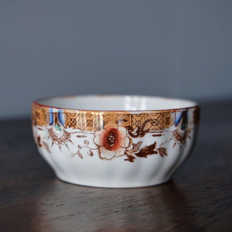 アンティークフランス ハンドル付きディープボウル インディゴ花柄深皿 美しい貫入 ディゴワンサルグミンヌ シノワズリ 輪花 ボウル 小 小鉢 フランス