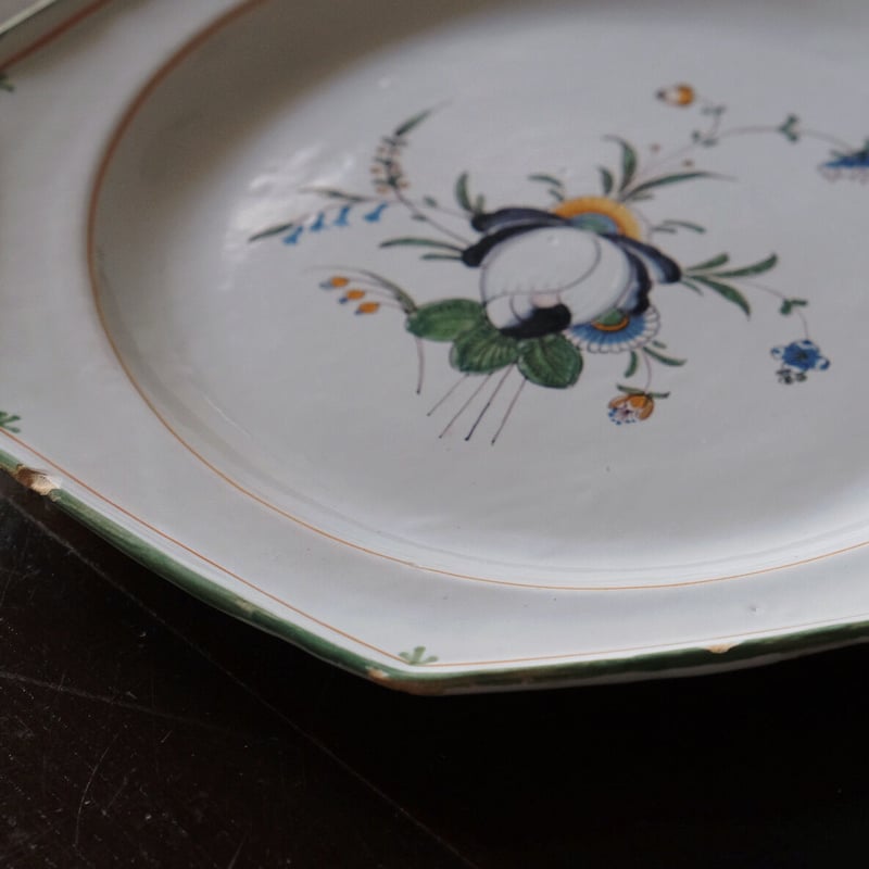 18世紀末 Martres Tolosane マルトル・トロザーヌ オクトゴナル 花絵皿