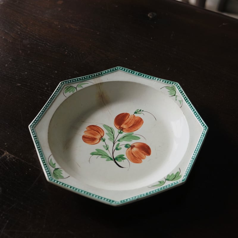 Aumale オマル 花絵皿 オクトゴナル 深皿 フランス アンティーク