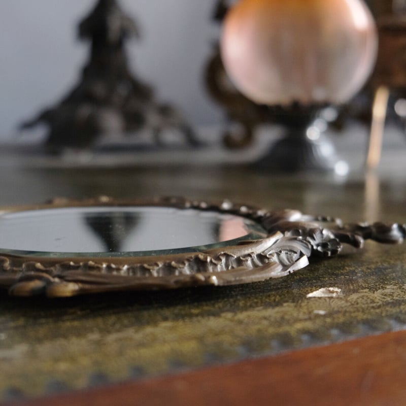 手鏡 ミラー ロカイユ装飾 アンティーク 050044 | jinen_antique