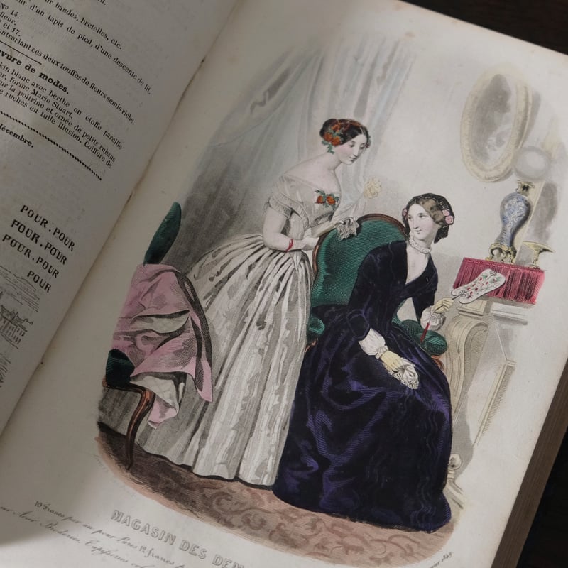 古書 彩色モード版画付 本 Magasin des Demoiselles 1848-49年 古書 彩色モード版画付 本 Magasin des Demoiselles 1848-49年