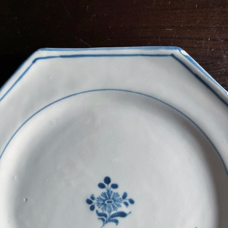 18世紀 Moustiers ムスティエ 青絵 オクトゴナル皿 平皿